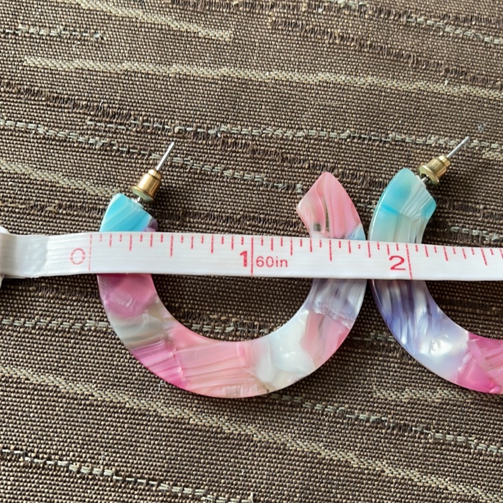 Pink/White/Aqua/Purple Watercolor Epoxy Earrings - Picture 6 of 7